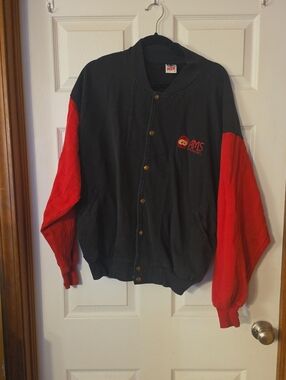 Two-Tone Black and Red Varsity Bomber Jacket - Men's
